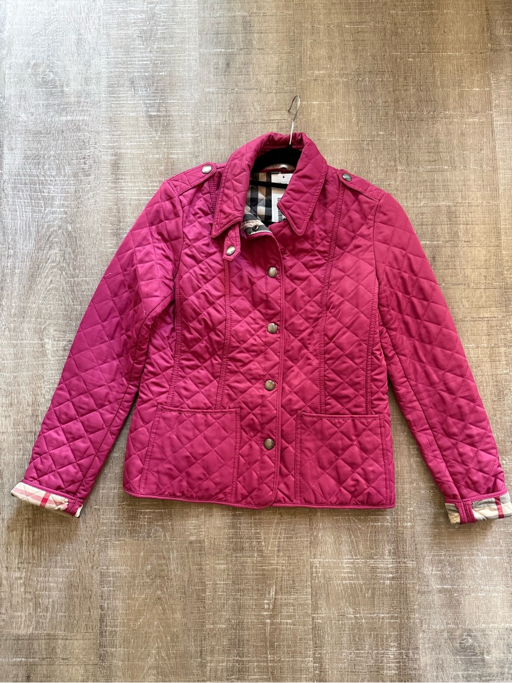Burberry Brit Women's Snap Button Quilted Jacket in Raspberry